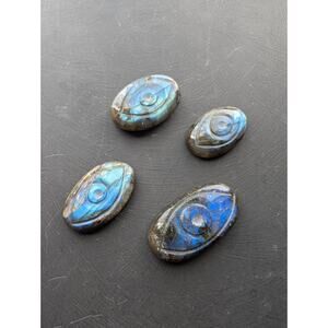 Four EYE Carved Oval Labradorite Gemstones 29x20mm 40x20mm 25x16mm